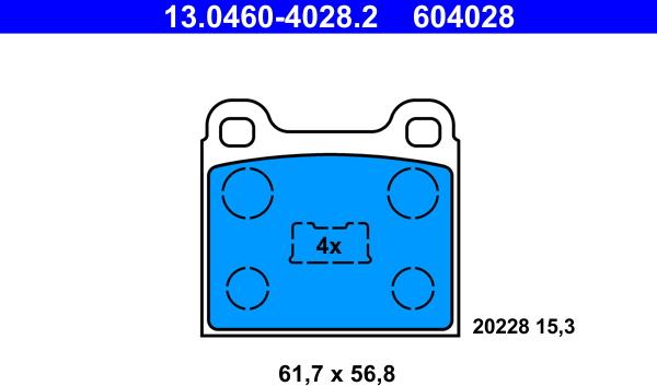 ATE 13.0460-4028.2 - Bremsbelagsatz, Scheibenbremse alexcarstop-ersatzteile.com