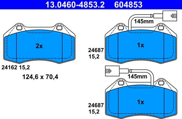 ATE 13.0460-4853.2 - Bremsbelagsatz, Scheibenbremse alexcarstop-ersatzteile.com