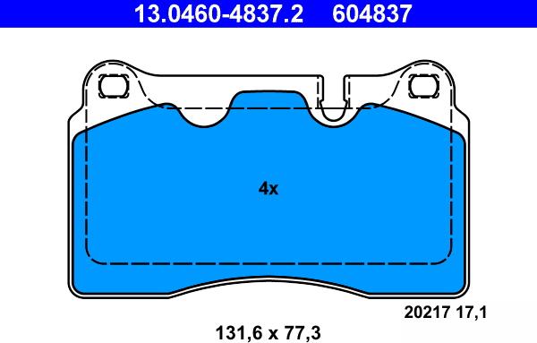 ATE 13.0460-4837.2 - Bremsbelagsatz, Scheibenbremse alexcarstop-ersatzteile.com