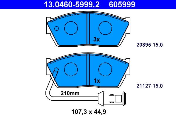 ATE 13.0460-5999.2 - Bremsbelagsatz, Scheibenbremse alexcarstop-ersatzteile.com