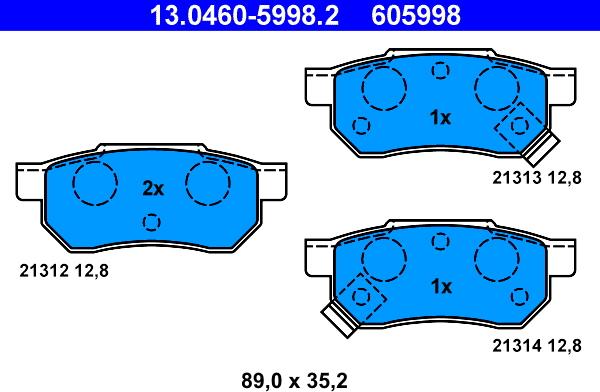 ATE 13.0460-5998.2 - Bremsbelagsatz, Scheibenbremse alexcarstop-ersatzteile.com