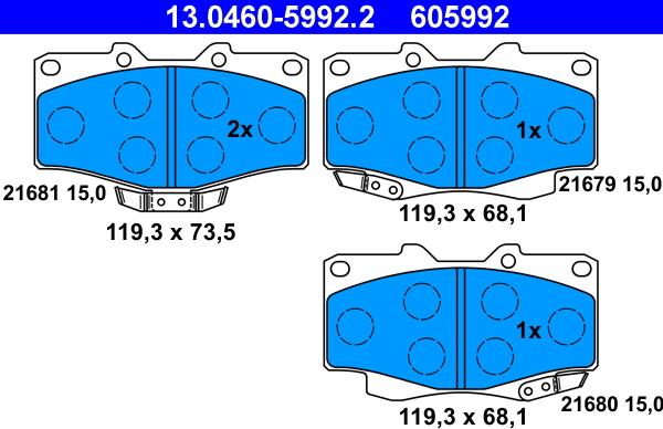 ATE 13.0460-5992.2 - Bremsbelagsatz, Scheibenbremse alexcarstop-ersatzteile.com