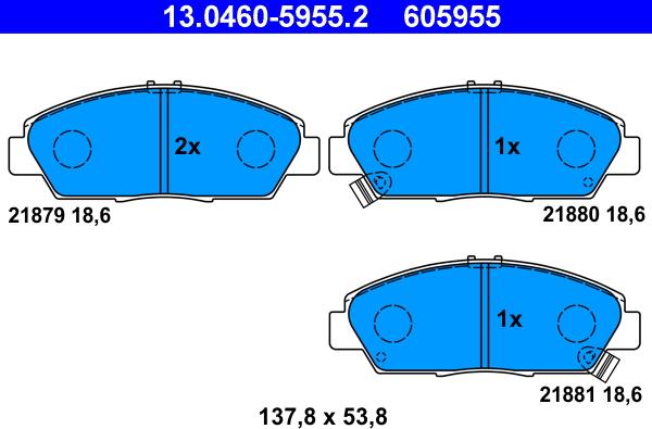 ATE 13.0460-5955.2 - Bremsbelagsatz, Scheibenbremse alexcarstop-ersatzteile.com