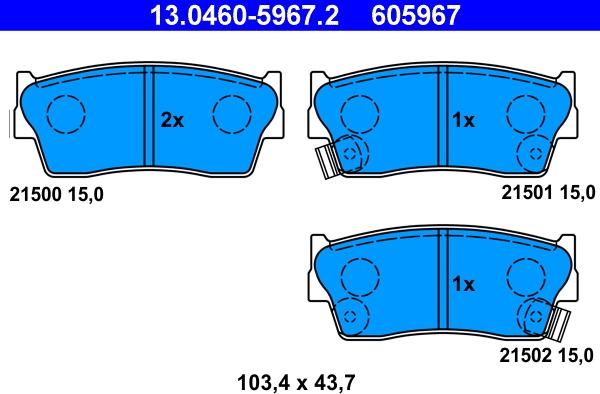 ATE 13.0460-5967.2 - Bremsbelagsatz, Scheibenbremse alexcarstop-ersatzteile.com