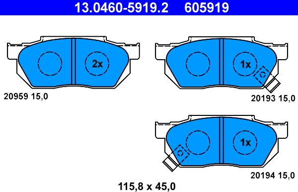 ATE 13.0460-5919.2 - Bremsbelagsatz, Scheibenbremse alexcarstop-ersatzteile.com