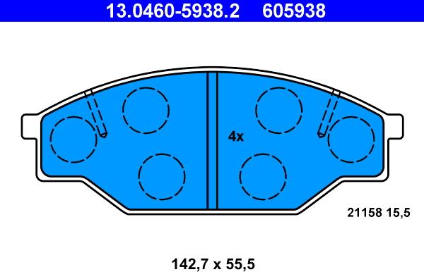 ATE 13.0460-5938.2 - Bremsbelagsatz, Scheibenbremse alexcarstop-ersatzteile.com