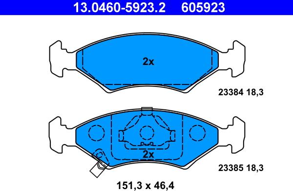 ATE 13.0460-5923.2 - Bremsbelagsatz, Scheibenbremse alexcarstop-ersatzteile.com