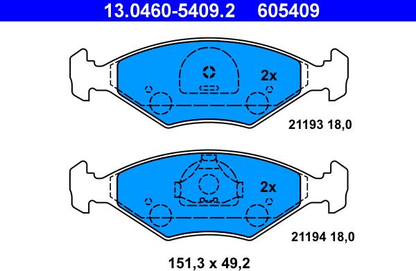 ATE 13.0460-5409.2 - Bremsbelagsatz, Scheibenbremse alexcarstop-ersatzteile.com