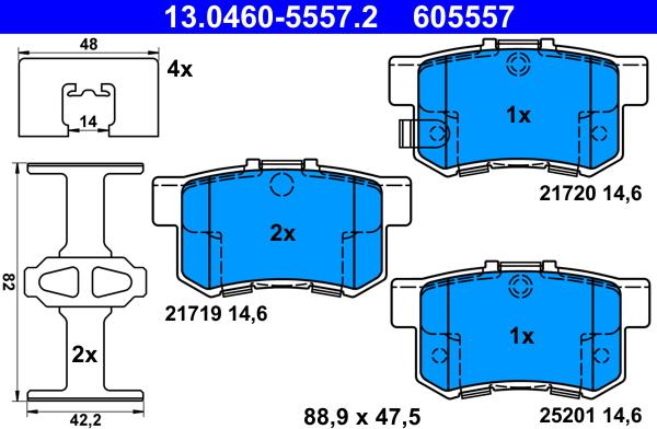 ATE 13.0460-5557.2 - Bremsbelagsatz, Scheibenbremse alexcarstop-ersatzteile.com