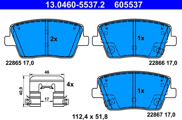 ATE 13.0460-5537.2 - Bremsbelagsatz, Scheibenbremse alexcarstop-ersatzteile.com