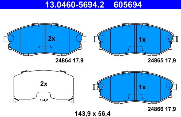 ATE 13.0460-5694.2 - Bremsbelagsatz, Scheibenbremse alexcarstop-ersatzteile.com