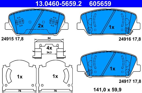 ATE 13.0460-5659.2 - Bremsbelagsatz, Scheibenbremse alexcarstop-ersatzteile.com