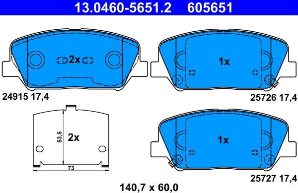 ATE 13.0460-5651.2 - Bremsbelagsatz, Scheibenbremse alexcarstop-ersatzteile.com