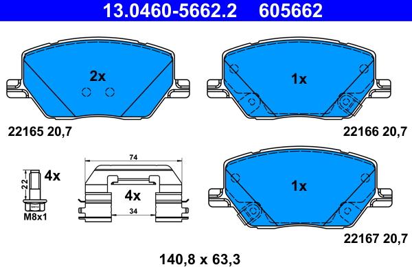 ATE 13.0460-5662.2 - Bremsbelagsatz, Scheibenbremse alexcarstop-ersatzteile.com