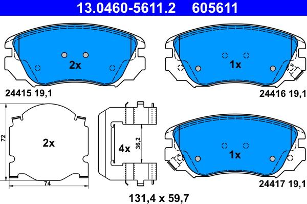 ATE 13.0460-5611.2 - Bremsbelagsatz, Scheibenbremse alexcarstop-ersatzteile.com