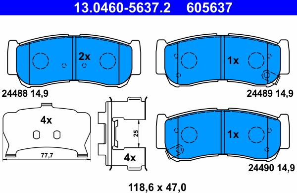 ATE 13.0460-5637.2 - Bremsbelagsatz, Scheibenbremse alexcarstop-ersatzteile.com