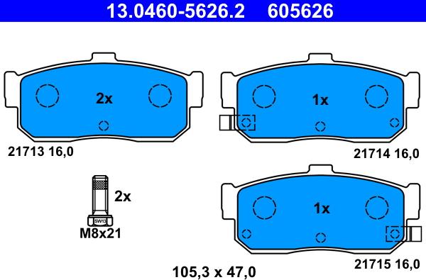 ATE 13.0460-5626.2 - Bremsbelagsatz, Scheibenbremse alexcarstop-ersatzteile.com