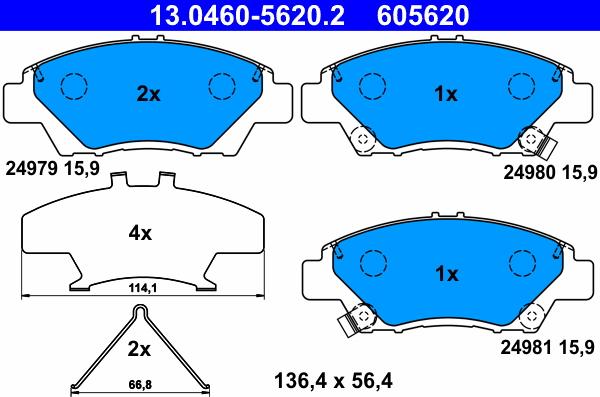 ATE 13.0460-5620.2 - Bremsbelagsatz, Scheibenbremse alexcarstop-ersatzteile.com