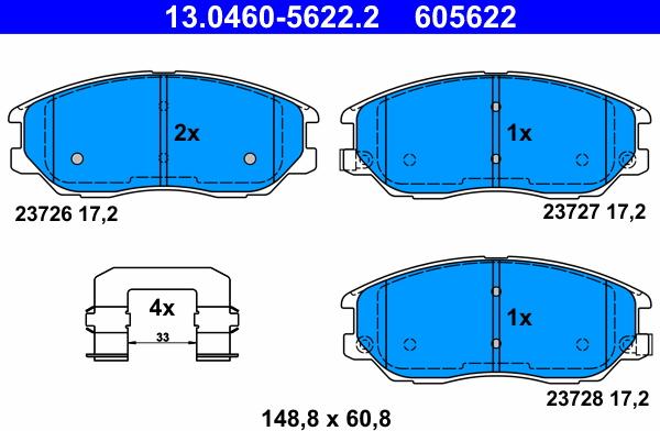 ATE 13.0460-5622.2 - Bremsbelagsatz, Scheibenbremse alexcarstop-ersatzteile.com