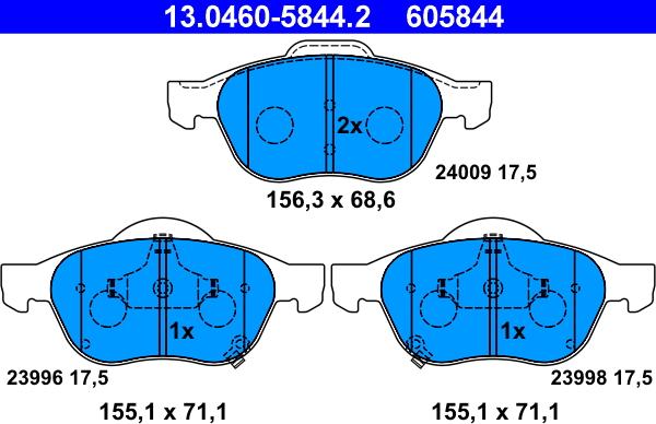 ATE 13.0460-5844.2 - Bremsbelagsatz, Scheibenbremse alexcarstop-ersatzteile.com