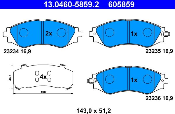 ATE 13.0460-5859.2 - Bremsbelagsatz, Scheibenbremse alexcarstop-ersatzteile.com