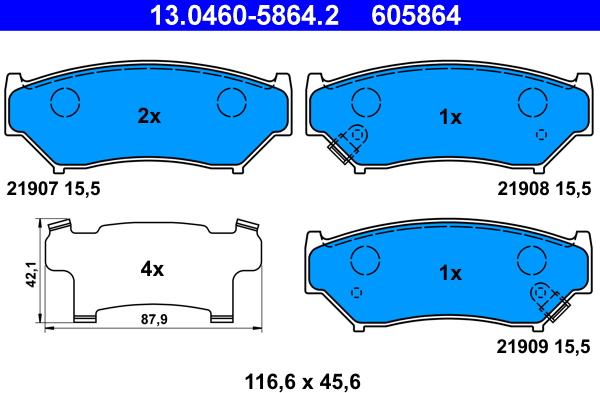 ATE 13.0460-5864.2 - Bremsbelagsatz, Scheibenbremse alexcarstop-ersatzteile.com