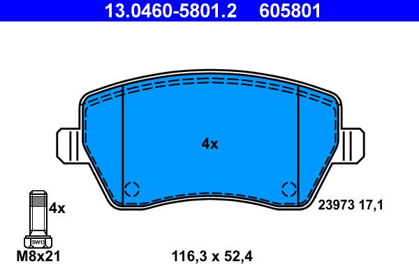 ATE 13.0460-5801.2 - Bremsbelagsatz, Scheibenbremse alexcarstop-ersatzteile.com