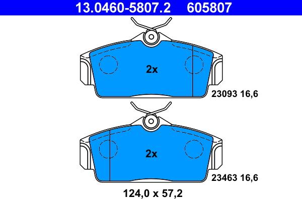 ATE 13.0460-5807.2 - Bremsbelagsatz, Scheibenbremse alexcarstop-ersatzteile.com