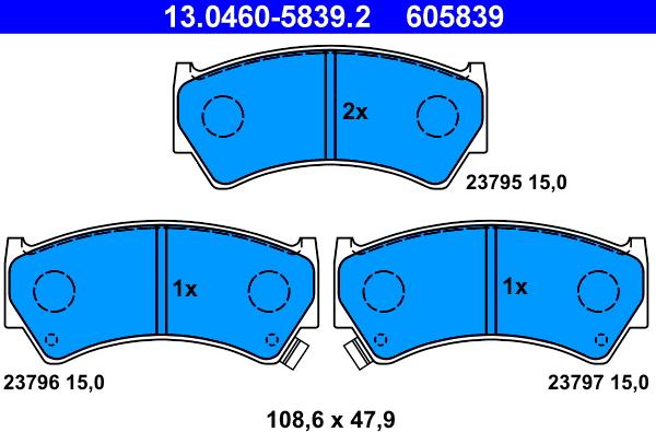 ATE 13.0460-5839.2 - Bremsbelagsatz, Scheibenbremse alexcarstop-ersatzteile.com