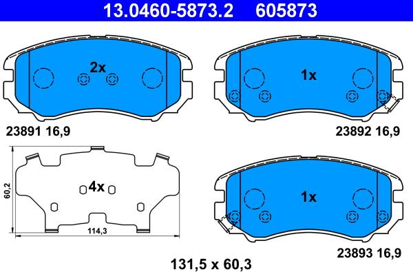 ATE 13.0460-5873.2 - Bremsbelagsatz, Scheibenbremse alexcarstop-ersatzteile.com