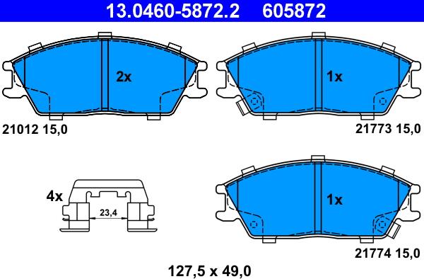 ATE 13.0460-5872.2 - Bremsbelagsatz, Scheibenbremse alexcarstop-ersatzteile.com