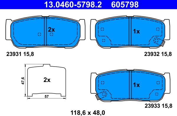 ATE 13.0460-5798.2 - Bremsbelagsatz, Scheibenbremse alexcarstop-ersatzteile.com