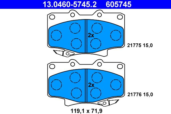 ATE 13.0460-5745.2 - Bremsbelagsatz, Scheibenbremse alexcarstop-ersatzteile.com