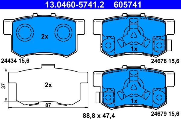 ATE 13.0460-5741.2 - Bremsbelagsatz, Scheibenbremse alexcarstop-ersatzteile.com