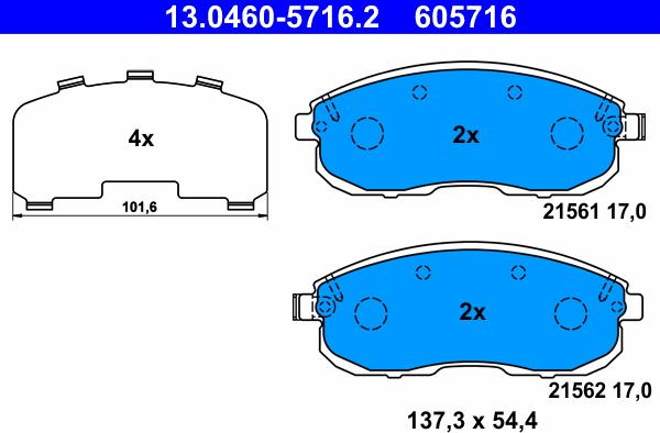 ATE 13.0460-5716.2 - Bremsbelagsatz, Scheibenbremse alexcarstop-ersatzteile.com