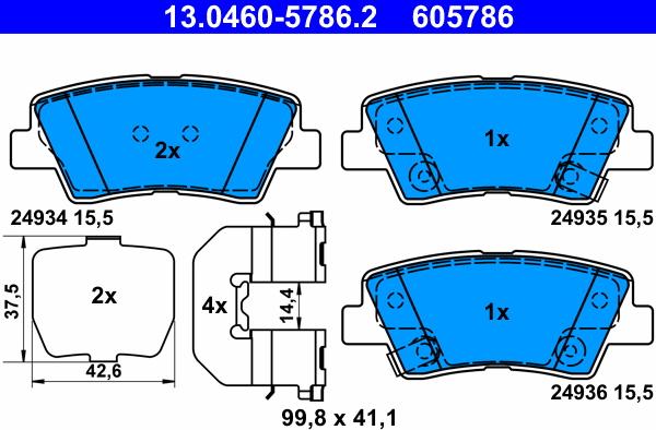 ATE 13.0460-5786.2 - Bremsbelagsatz, Scheibenbremse alexcarstop-ersatzteile.com