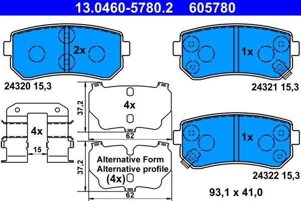 ATE 13.0460-5780.2 - Bremsbelagsatz, Scheibenbremse alexcarstop-ersatzteile.com