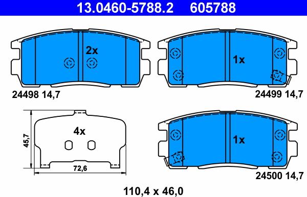 ATE 13.0460-5788.2 - Bremsbelagsatz, Scheibenbremse alexcarstop-ersatzteile.com