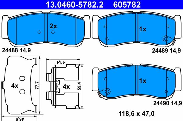 ATE 13.0460-5782.2 - Bremsbelagsatz, Scheibenbremse alexcarstop-ersatzteile.com