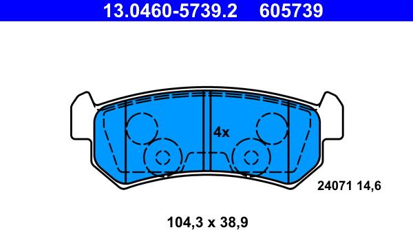 ATE 13.0460-5739.2 - Bremsbelagsatz, Scheibenbremse alexcarstop-ersatzteile.com