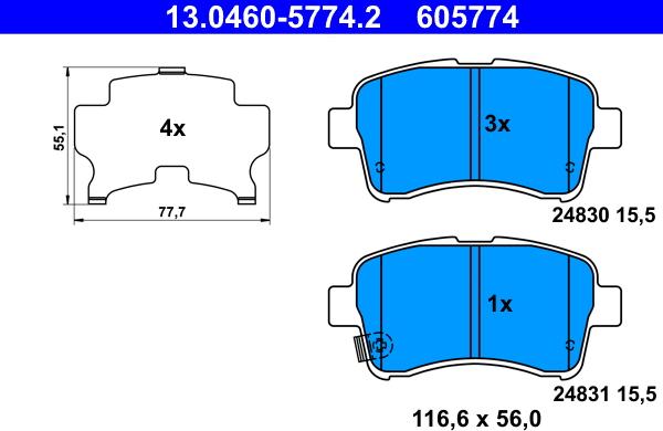 ATE 13.0460-5774.2 - Bremsbelagsatz, Scheibenbremse alexcarstop-ersatzteile.com