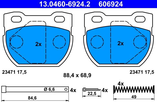 ATE 13.0460-6924.2 - Bremsbelagsatz, Scheibenbremse alexcarstop-ersatzteile.com