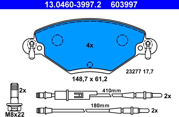 ATE 13.0460-3997.2 - Bremsbelagsatz, Scheibenbremse alexcarstop-ersatzteile.com