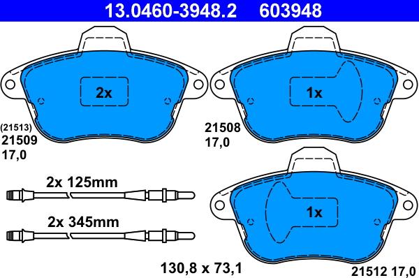 ATE 13.0460-3948.2 - Bremsbelagsatz, Scheibenbremse alexcarstop-ersatzteile.com