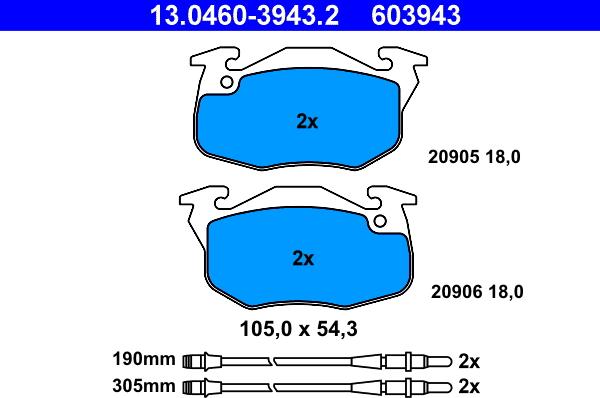 ATE 13.0460-3943.2 - Bremsbelagsatz, Scheibenbremse alexcarstop-ersatzteile.com