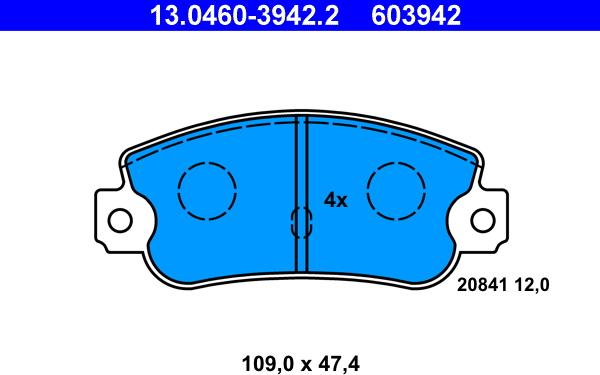 ATE 13.0460-3942.2 - Bremsbelagsatz, Scheibenbremse alexcarstop-ersatzteile.com