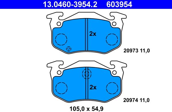 ATE 13.0460-3954.2 - Bremsbelagsatz, Scheibenbremse alexcarstop-ersatzteile.com