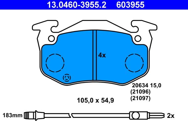 ATE 13.0460-3955.2 - Bremsbelagsatz, Scheibenbremse alexcarstop-ersatzteile.com