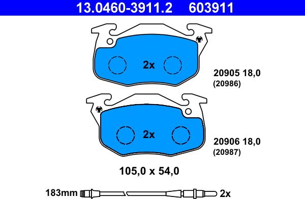 ATE 13.0460-3911.2 - Bremsbelagsatz, Scheibenbremse alexcarstop-ersatzteile.com