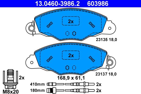 ATE 13.0460-3986.2 - Bremsbelagsatz, Scheibenbremse alexcarstop-ersatzteile.com